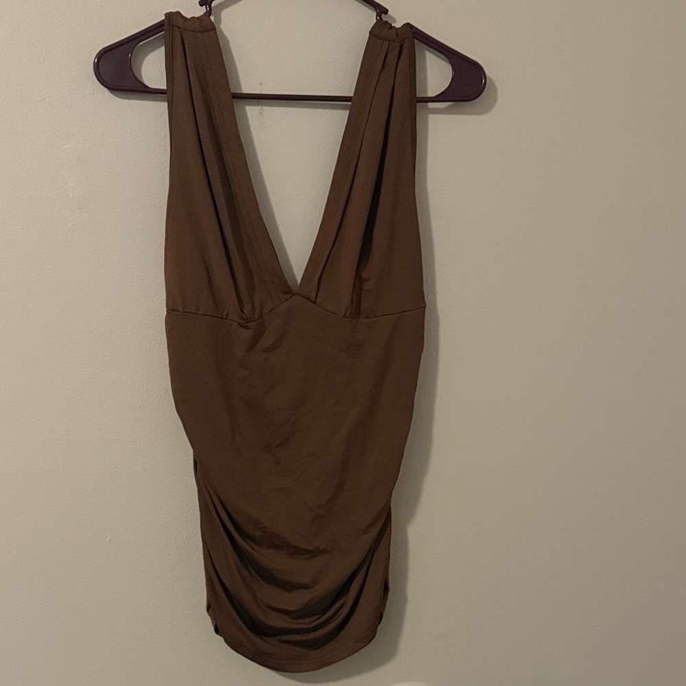 Brown Sleeveless Draped Dress